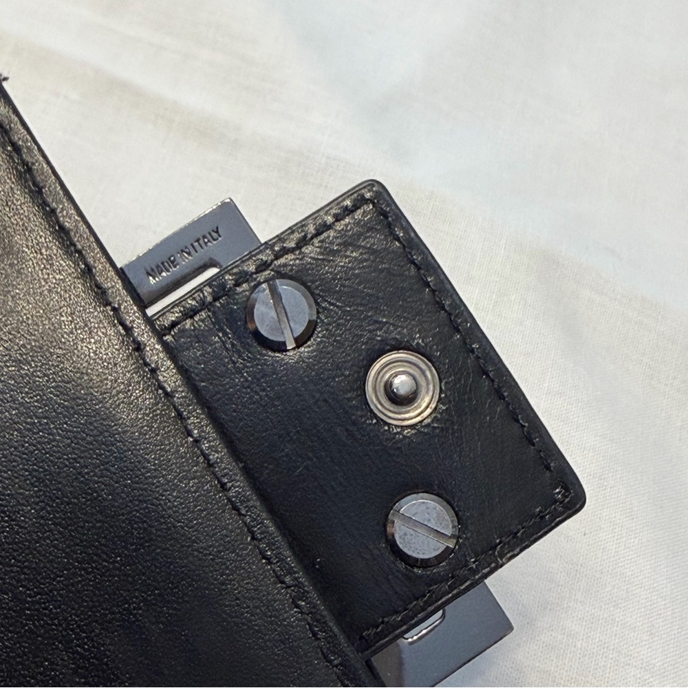 Fendi Zucca FF Logo Trifold Wallet Black Canvas Leather Metal Buckle - Picture 8 of 9